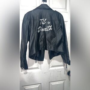 David's Bridal Til Death Script Black Vegan Leather Moto Jacket
